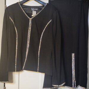 New Diva's Couture Knit Black W/ Rhinestones 2 Piece Set Blouse/Skirt Size 20
